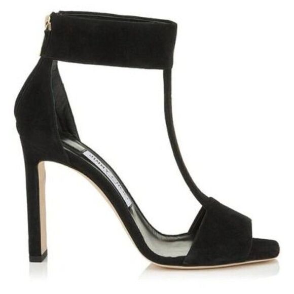 Jimmy Choo Bethel 100 black ankle strap open toe suedestrappy heels 38 - Picture 10 of 16